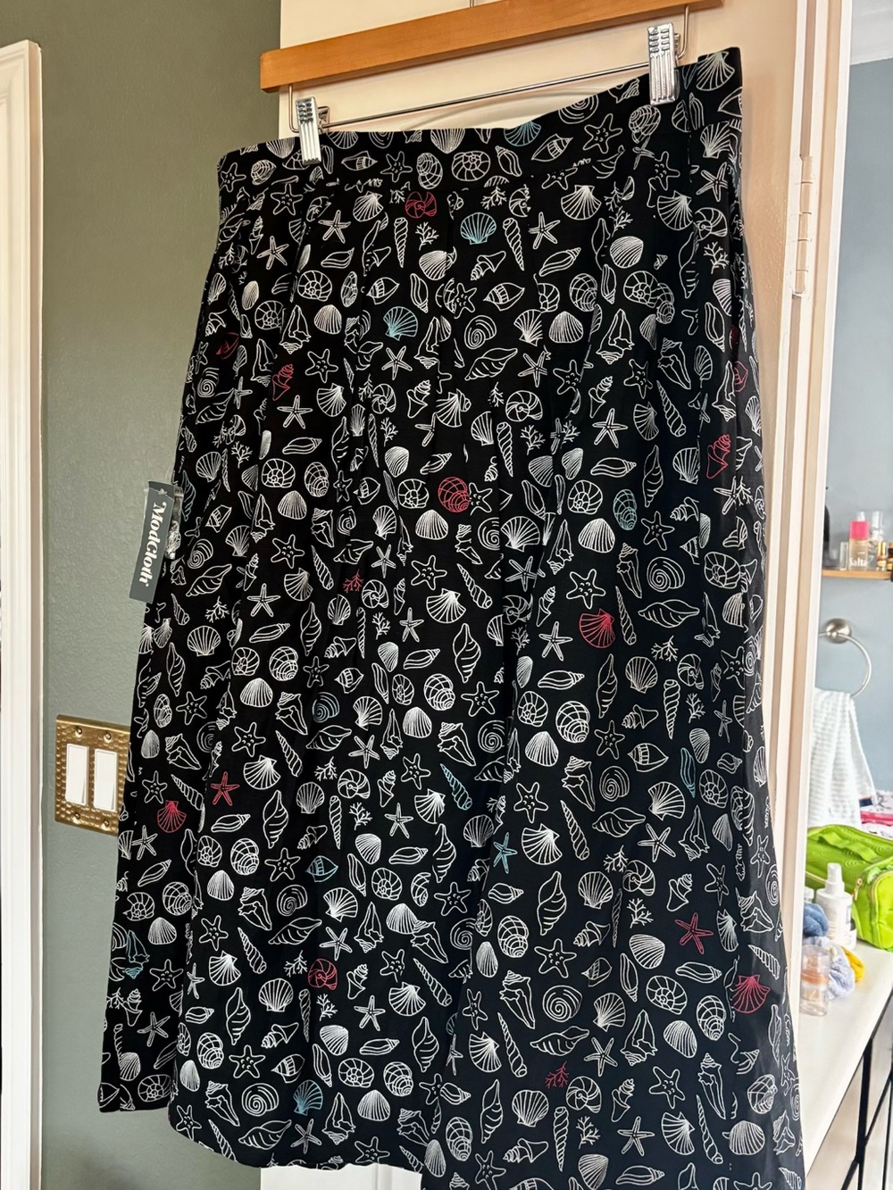 ModCloth Black Seashell Print A-Line Skirt with White Buttons - Picture 11 of 13